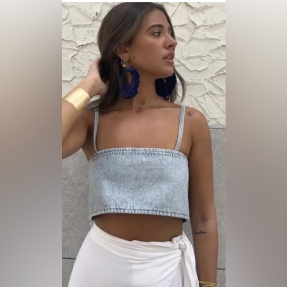 Rhinestone denim crop top
